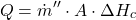 \[ Q = \dot{m}'' \cdot A \cdot \Delta H_c \]