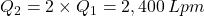 Q_2 = 2 \times Q_1 = 2,400 \, Lpm