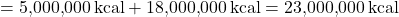 \[ \text{총 발열량} = 5{,}000{,}000 \, \text{kcal} + 18{,}000{,}000 \, \text{kcal} = 23{,}000{,}000 \, \text{kcal} \]